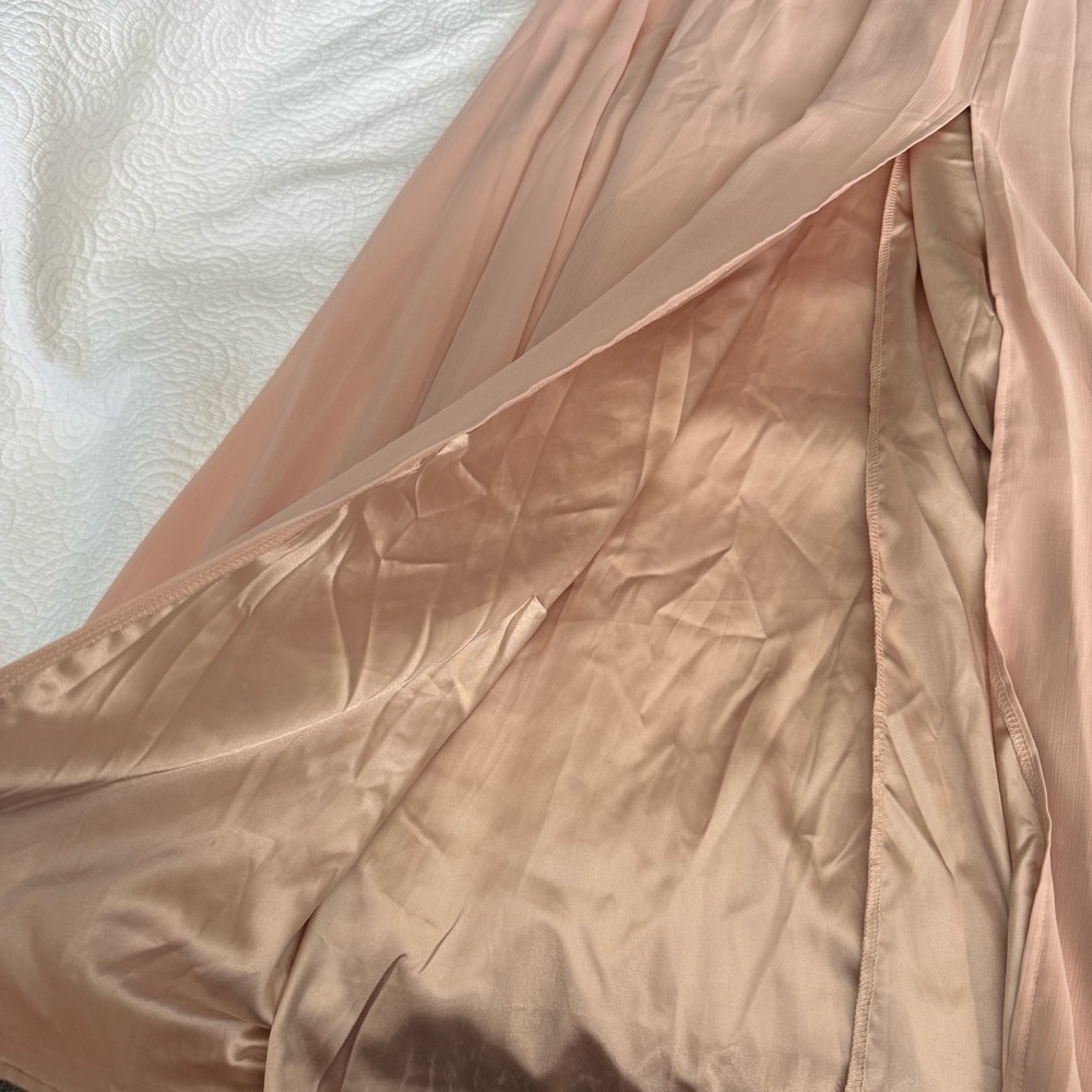 NWT Lulu's Pink Ruched Wrap Gown with V-Neck - Picture 12 of 16